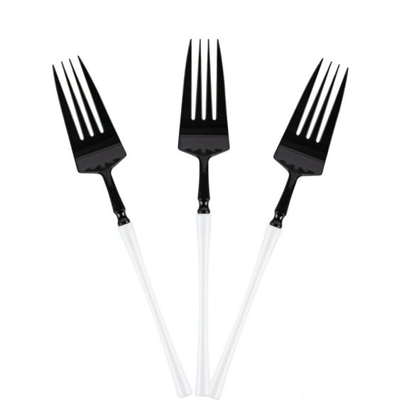 EcoQuality Black and White Disposable Plastic Dinner Forks - Plastic Black & White Cutlery Disposable Utensils Silverware Perfect for Wedding Birthday Event Planning Baby Shower Anniversaries (20)