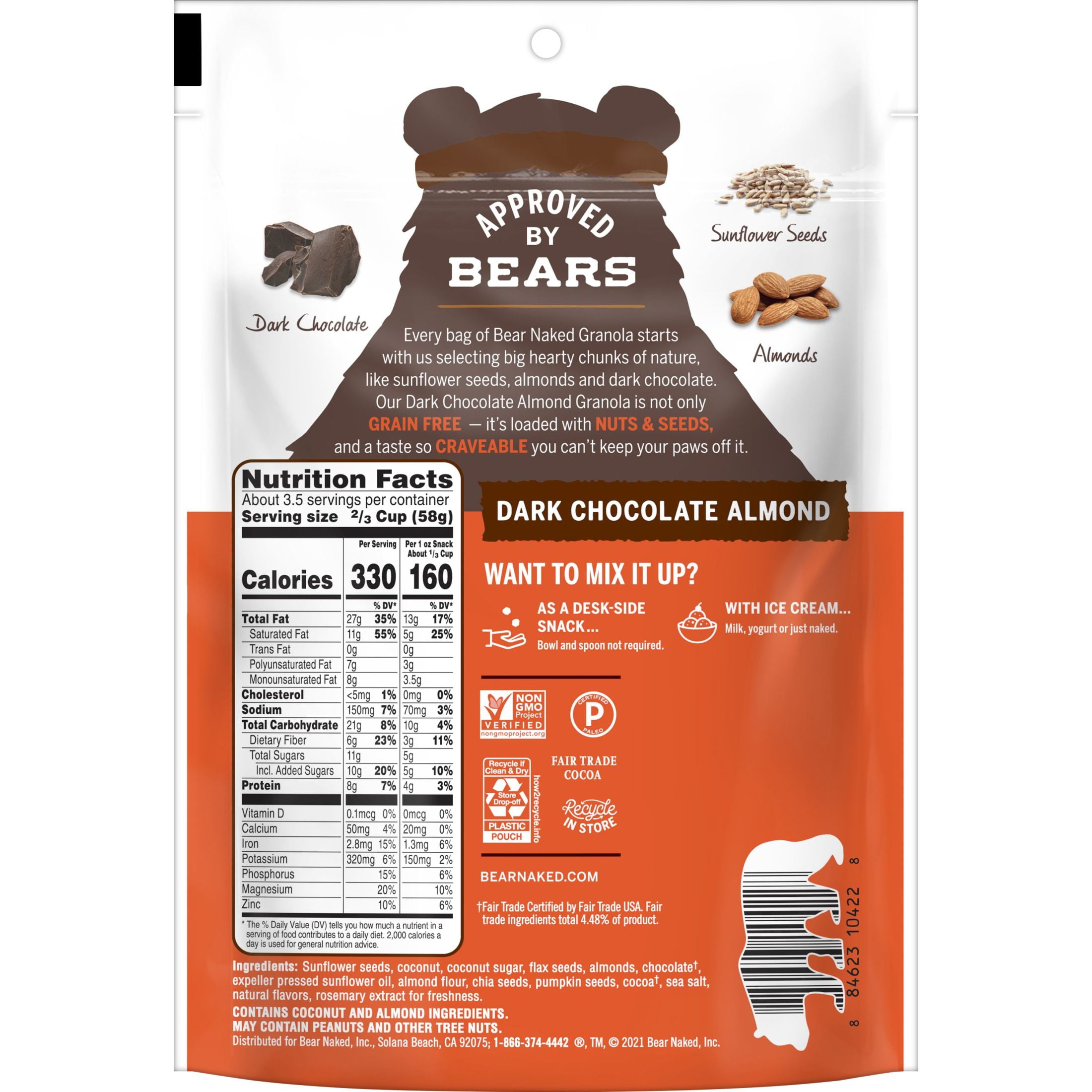 Bear Naked Dark Chocolate Almond Granola Cereal, Gluten Free, 8 oz Bag