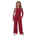 thumbnail image 6 of Girls 2 Piece Casual Sets Long Sleeve Crew Neck Top Straight Pants Outfits Kids Stylish Clothing Spring Fall Outfits Lounge Sets Red, 6 of 9