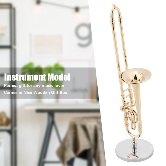 Miniature Trombone Replica, Instrument Model, Delicated With Stand And Case For Home Craft Decoration Desktop Ornament Music Lover Friends