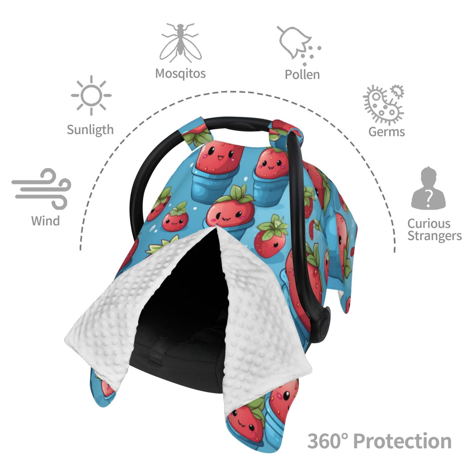 Car Seat Cover Baby - Cute Strawberry Flower Pot Breathable Infant Car Seat Cover for Baby Carseat, Lightweight Comfort Baby Essentials Must Haves Newborn Stuff for Girl Boy