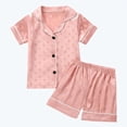 thumbnail image 3 of Ulanda Girls Pajamas Set Soft Silk Satin Pajamas 2 Piece Short Sleeve Sleepwear Gifts for Kids Size 3-16 Years (Orange, 5-6 Years), 3 of 4