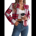 thumbnail image 2 of Chaqueta Corta A Cuadros para Mujer, Camisas de Larga con Botones y Tops Rojo S, 2 of 9