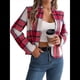 thumbnail image 2 of Chaqueta Corta A Cuadros para Mujer, Camisas de Larga con Botones y Tops Rojo XL, 2 of 9