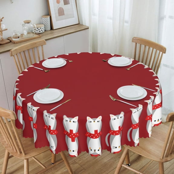 Pink Tennis Racket Sport Themed Circle Round Tablecloth Waterproof Oil-Proof Plastic Table Cloth Stain-Resistant Wipeable 60" for Camping, Dining, Indoor and Outdoor