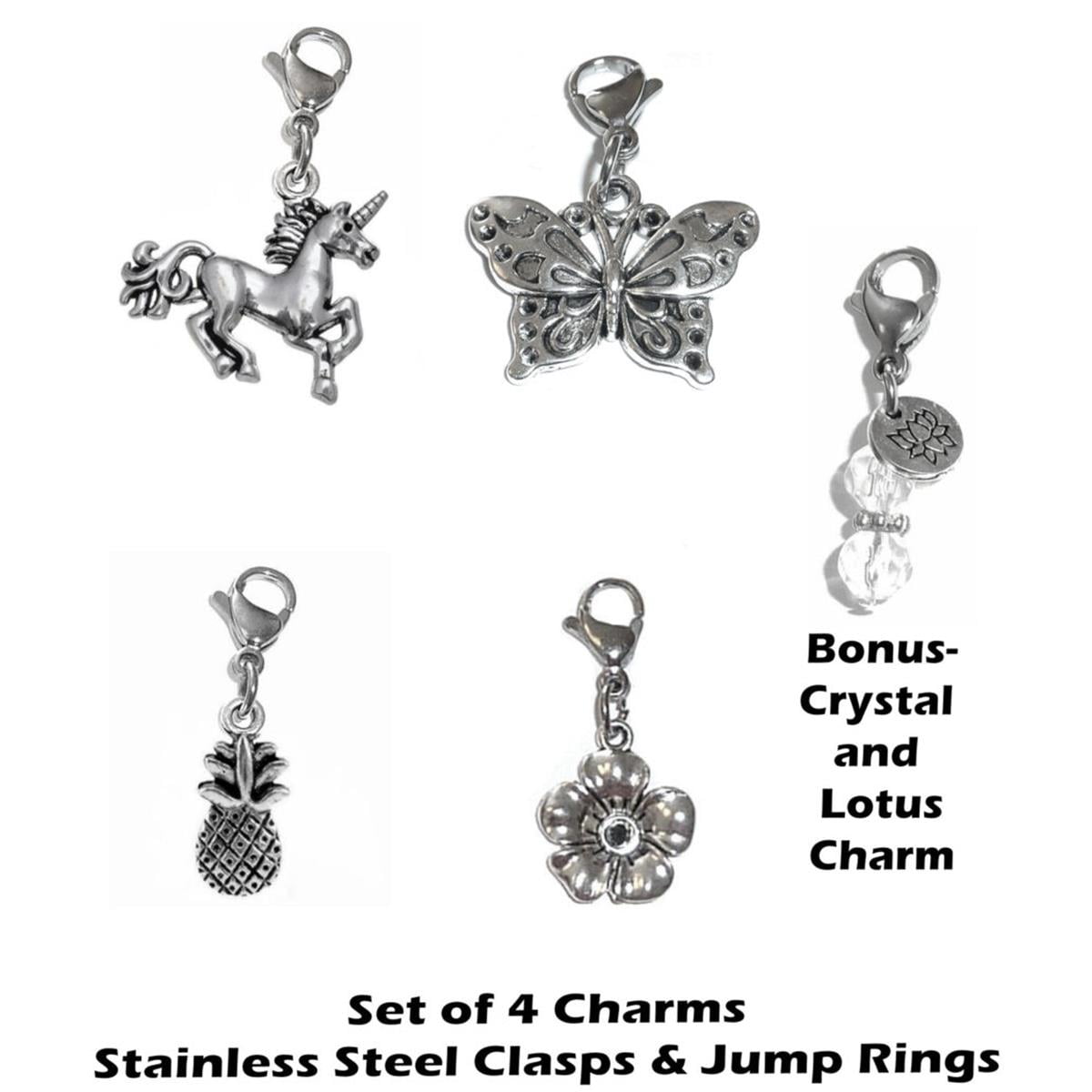 Charms Clip On - Perfect For Bracelet Or Necklace, Zipper Pull Charm, Bag  Or Purse Charm Easy To Use DIY Charms - 4 Pack Whimsical Mix Clip On Charms  