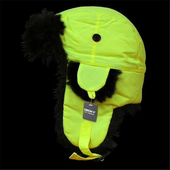 Decky 778-PL-NYE-06 Black Synthetic Fur Aviator Hat- Neon Yellow - Small & Medium