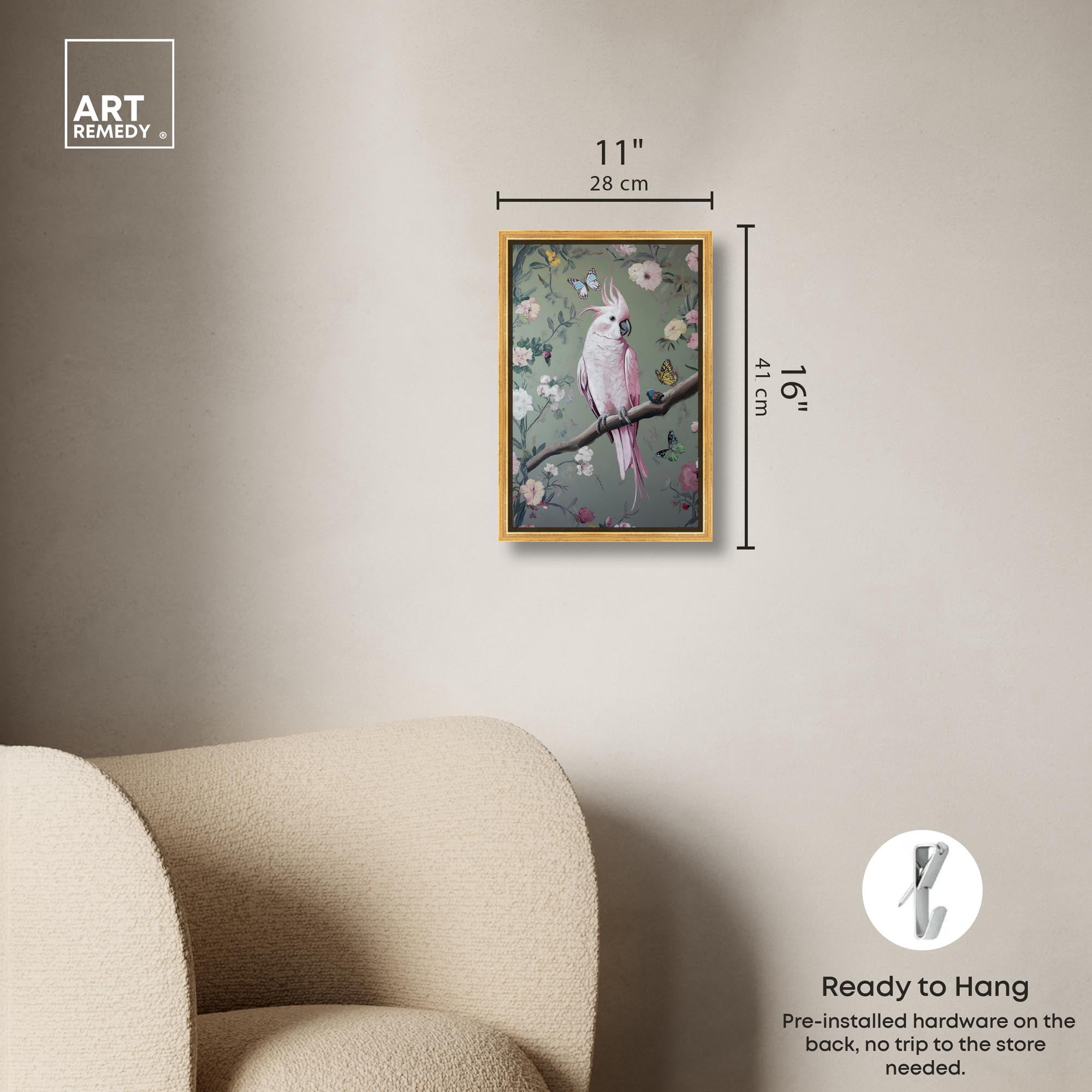 Rose Plume II Canvas Bird Maximalist by Art Remedy, Gold Frame, 10" x 15"
