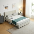 thumbnail image 4 of Zimtown Queen Size Platform Bed Frame with 2 Drawers, Fabric Upholstered Headboard, No Box Spring Needed, Beige, 4 of 8