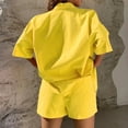 thumbnail image 4 of PEASKJP Workout Short Set Women's Shirt and Shorts Set Summer Outfits Fashion Casual Short Sleeve Tracksuit (Yellow,M), 4 of 5