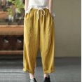 thumbnail image 6 of Summer Savings Clearance! Edvintorg Korean Style Clothes Fashion Women Cotton And Linen Summer Pants Casual Solid Elastic Waist Pocket Loose Harem Pants With Drawstring Yellow XL, 6 of 7