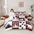 thumbnail image 4 of Feelyou Bear Deer Queen Comforter Set, Red Patchwork Plaid Bedding Comforter Set, 3pcs, 4 of 8