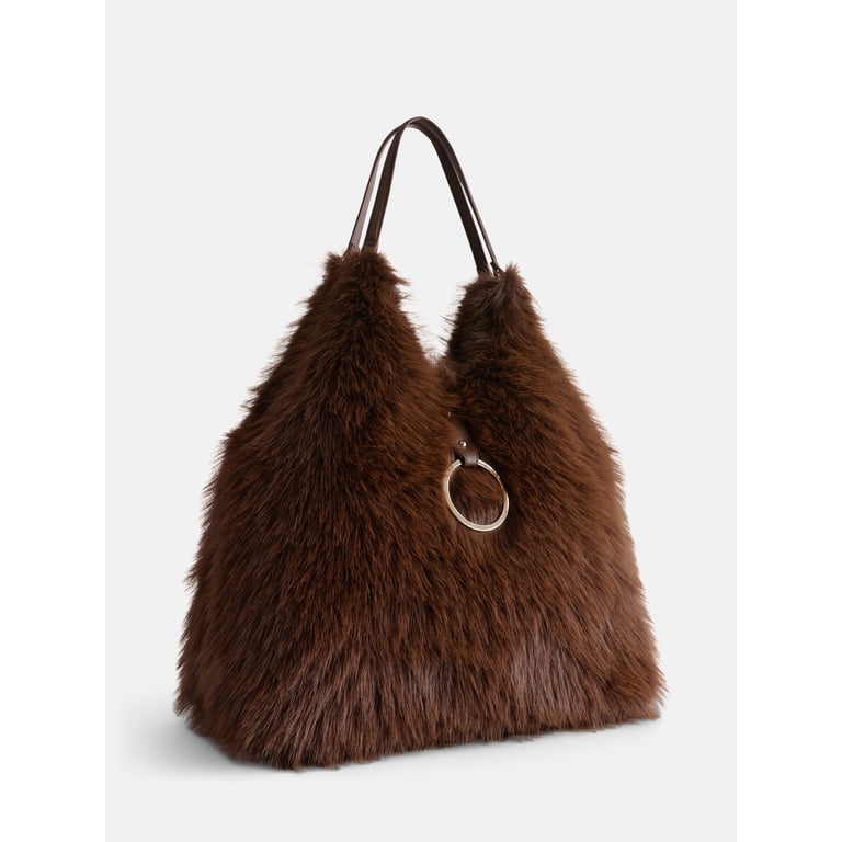 Madden NYC Faux Fur Tote Bag, Chocolate photo 2