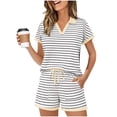thumbnail image 2 of Aboser Womens 2 Piece Outfits Solid Color Sweatsuits Sets Lapel Short Sleeve Half Zip Oversized Sweatshirt & Lounge Shorts Tracksuit, 2 of 5