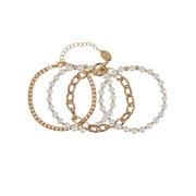 Time and Tru Women's Gold Tone and Faux Pearl Bracelet Set, 4-Piece