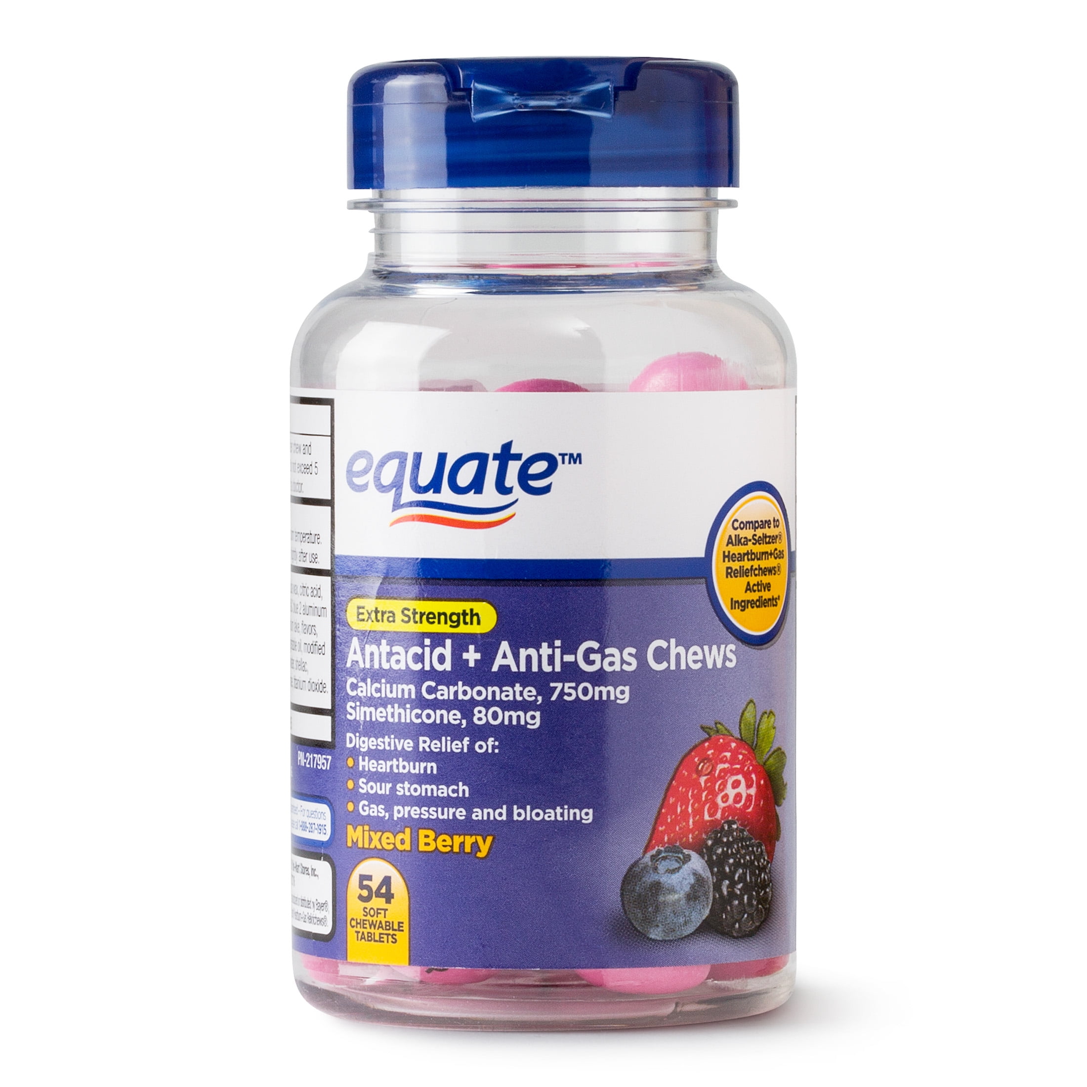 Equate Extra Strength Antacid + AntiGas Chews, Mixed Berry, 54 Count