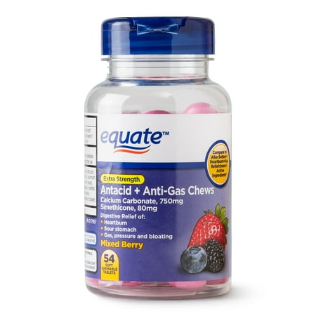Equate Extra Strength Antacid + Anti-Gas Chews, Mixed Berry, 54 (Best Antacid For Gas And Bloating)