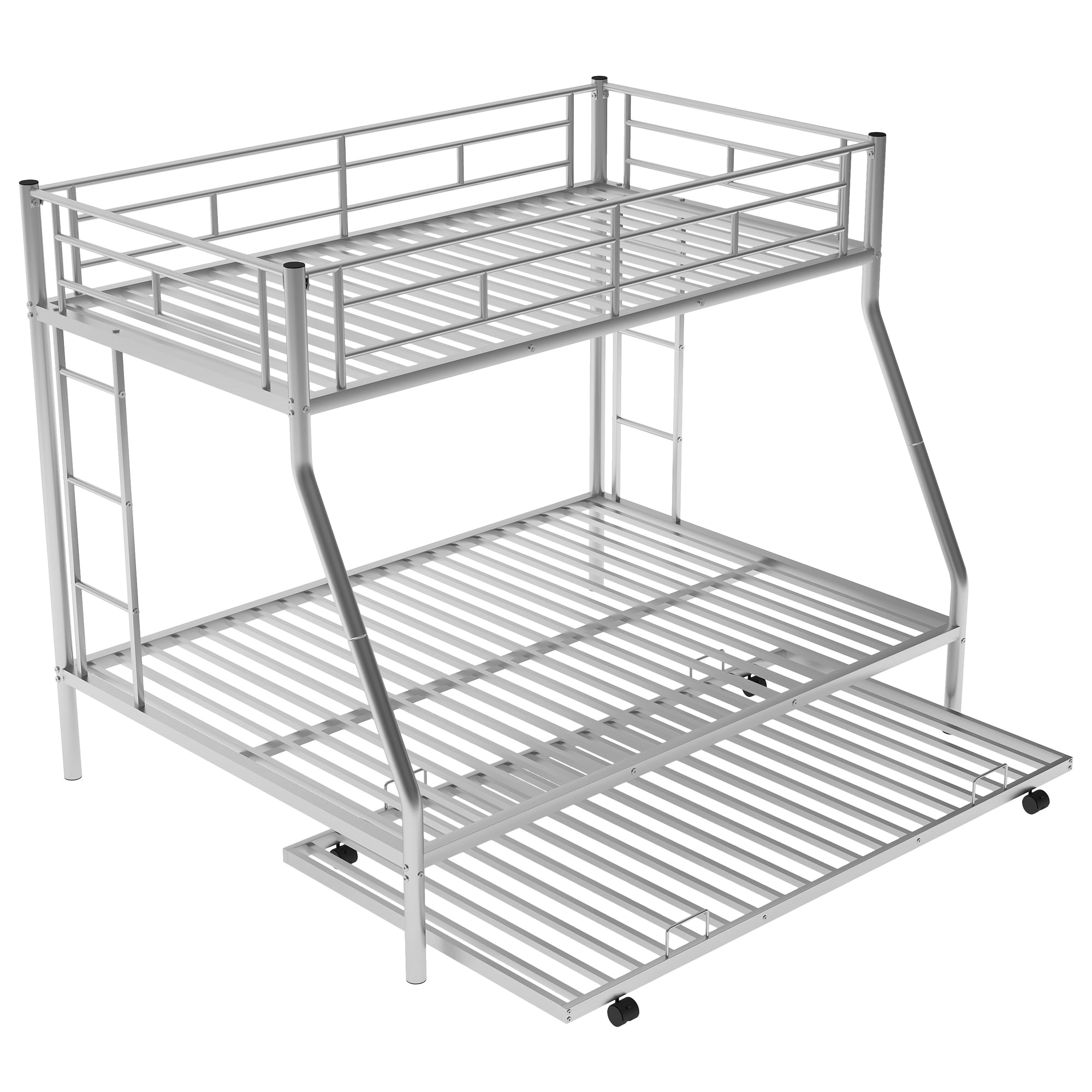 Euroco Metal Twin over Full Bunk Bed with Trundle, Silver