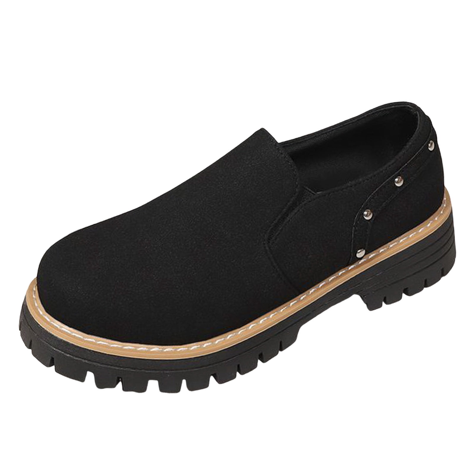 Fashion Studded Suede Loafers for Women Comfortable Wide Toe Box Non Slip Dress Shoes Lightweight Slip On Casual Shoes Black Size 8