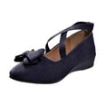 thumbnail image 4 of Bowknot Wedge Mid Heels Dress Shoes for Women Fashion Suede Bow Fall Strappy Ballet Flats Dressy Pumps, 4 of 5