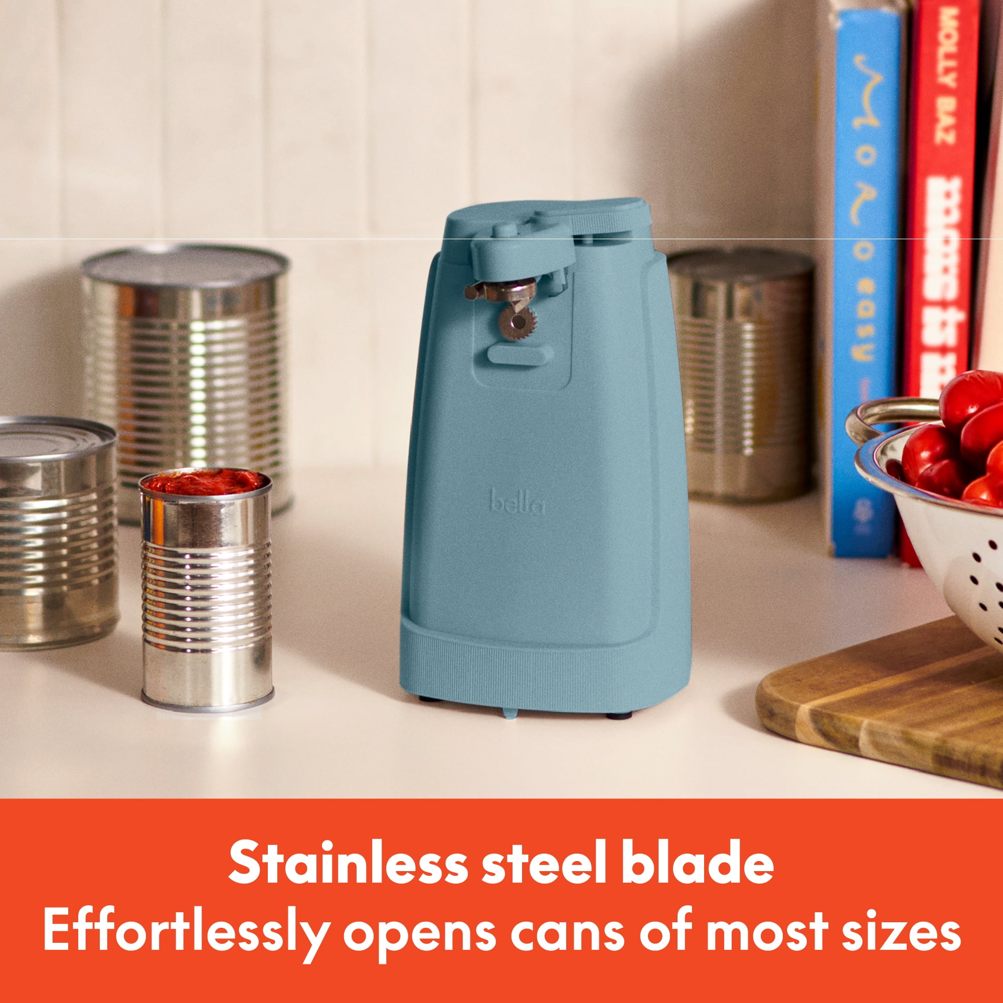 bella Electric Can Opener with Stainless Steel Cutting Blade and Cord Storage, Surf