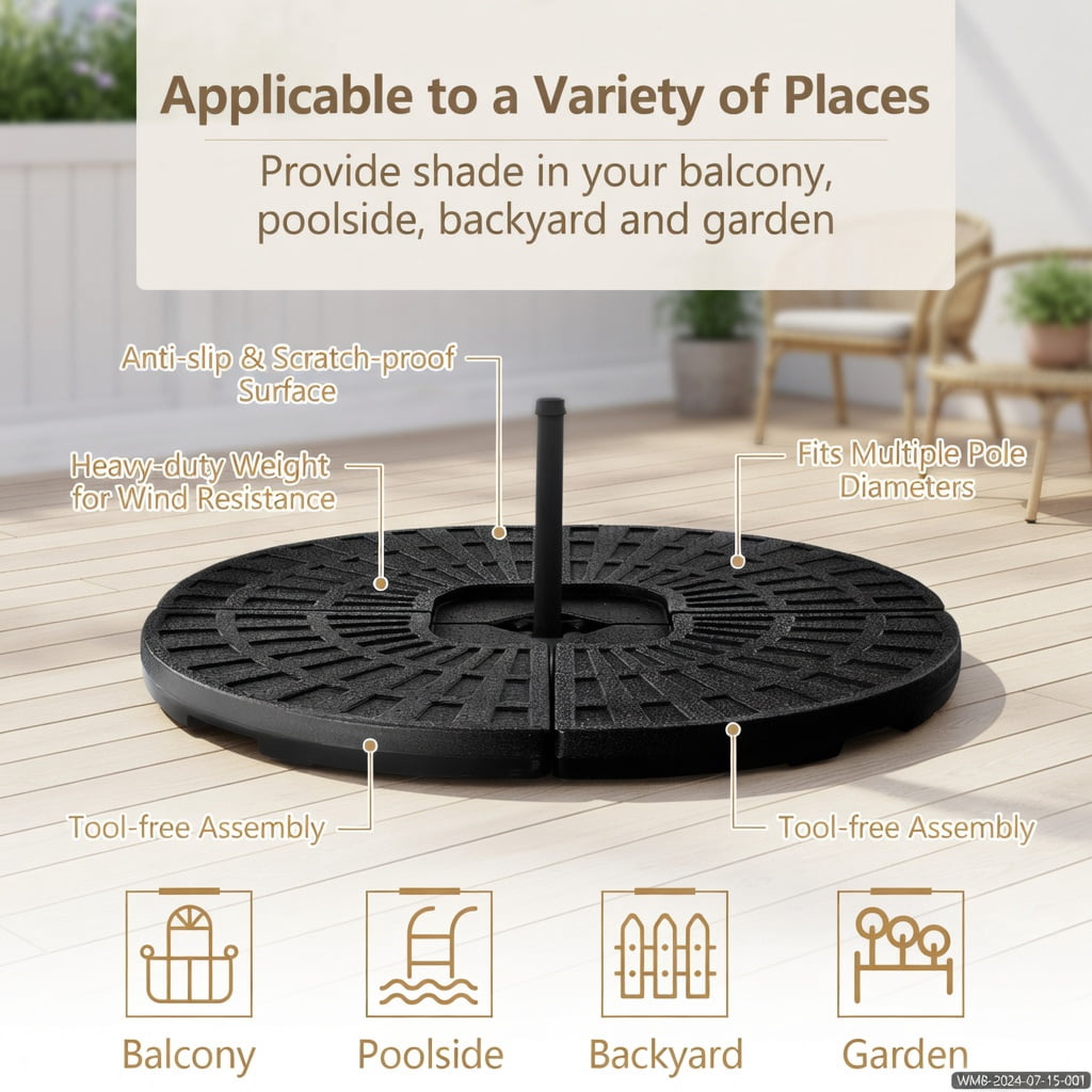 Resenkos Outdoor Umbrella Base, 4 Pieces Round Cantilever Umbrella Base with Carry Handles for Garden, Black