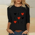 thumbnail image 2 of Penkiiy Women's Valentine's Day Fashion Printed T-shirt 3/4 Sleeves Blouse Round Neck Casual Tops XS Black, 2 of 5