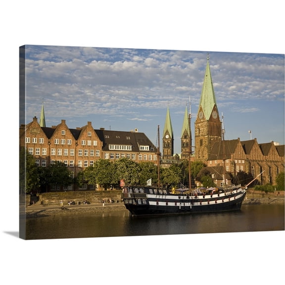 Great BIG Canvas | "Pannekoekschip Admiral Nelson, Weser River, Freie Hansestadt Bremen, Germany" Canvas Wall Art - 36x24