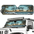 thumbnail image 2 of GarronmavisCoconut Tree Windshield Flag Sunshade Sun Shade Heat Shield Sun Visor Mat Compatible with Jeep Wrangler Rubicon Sahara TJ JK JKU 2 Door & 4 Door Life is Better at the Beach, 2 of 6