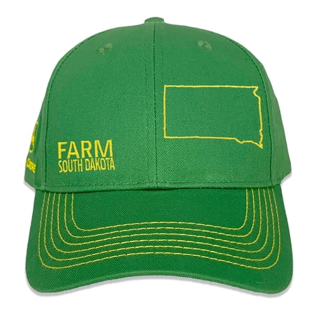 John Deere Farm State Pride Twill Hat - Green And Yellow, South Dakota Embroidered, Adjustable One Size