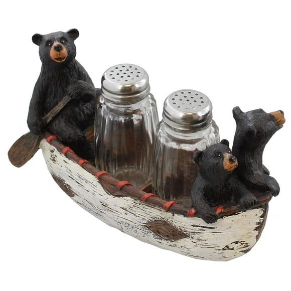 Old River Outdoors Trois Black Bears Ensemble de Sel et Poivre pour Canot - Décoration Rustique de Cabane Canot