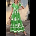 thumbnail image 4 of Vestido de Corta con Cuello en V, Estampado Floral, Bolsillos y Mangas Acampanadas, Verde XL, 4 of 7