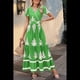 thumbnail image 4 of Vestido de Corta con Cuello en V, Estampado Floral, Bolsillos y Mangas Acampanadas, Verde XXL, 4 of 7