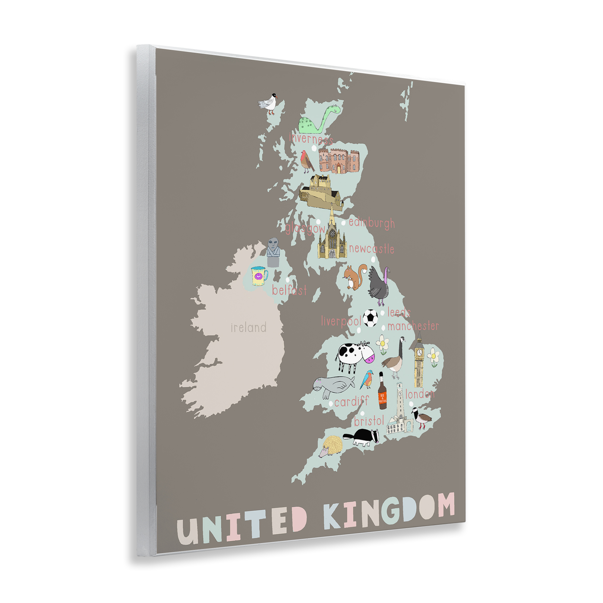 Kid's Map of United Kingdom Wall Plaque Art, design by Carla Daly