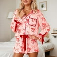 thumbnail image 2 of SJLDQY Valentines Women's Pajamas Set 2 Peice Pjs Set for Women Valentine's Day Bowknot Graphic Long Sleeve Pajama Tops Pants Soft Comfy Homewear Sleepwear Outfits, 2 of 4