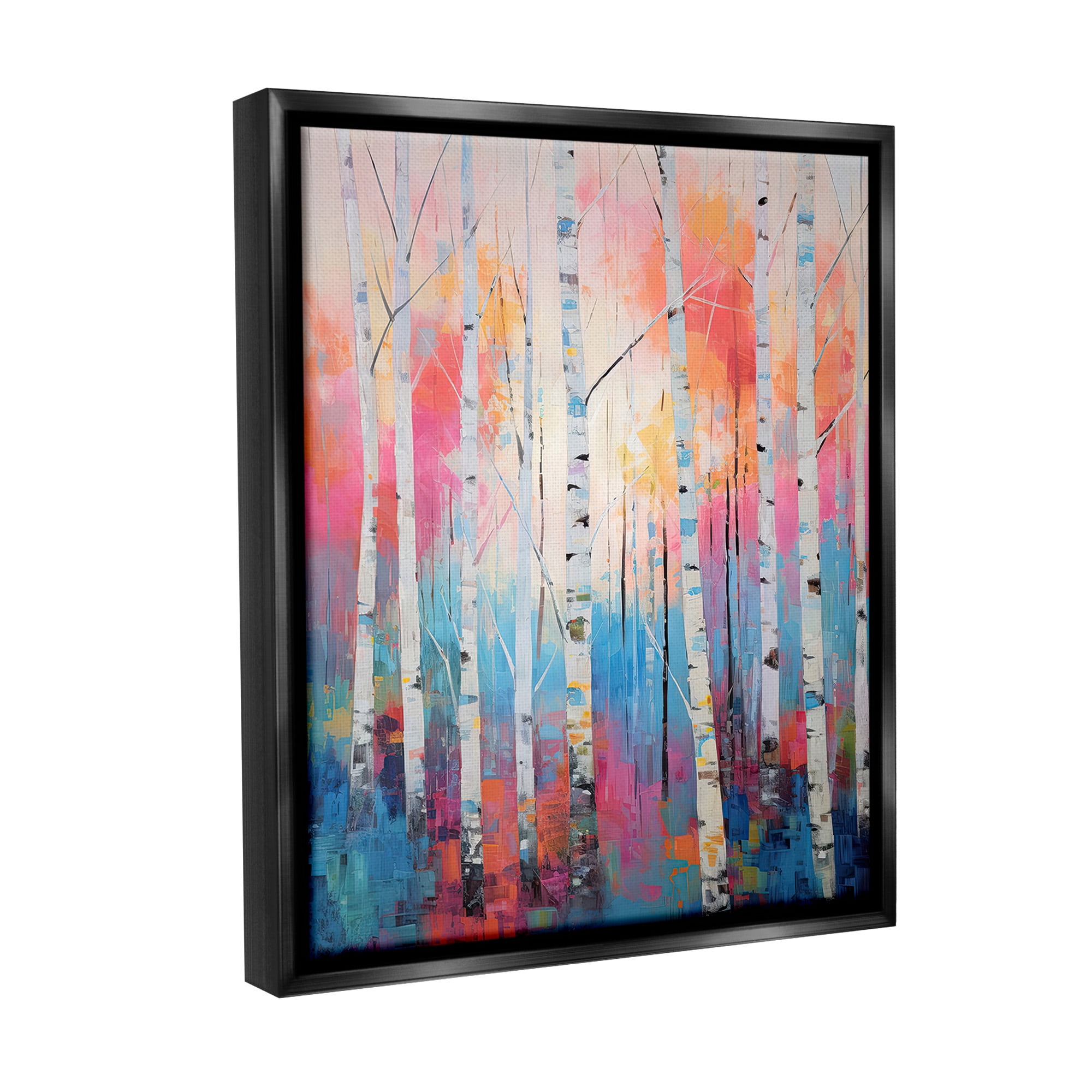 Stupell Industries Modern Hue Birch Forest Landscape Painting Black Floater Framed Canvas Art Print Wall Art, 17 x 21