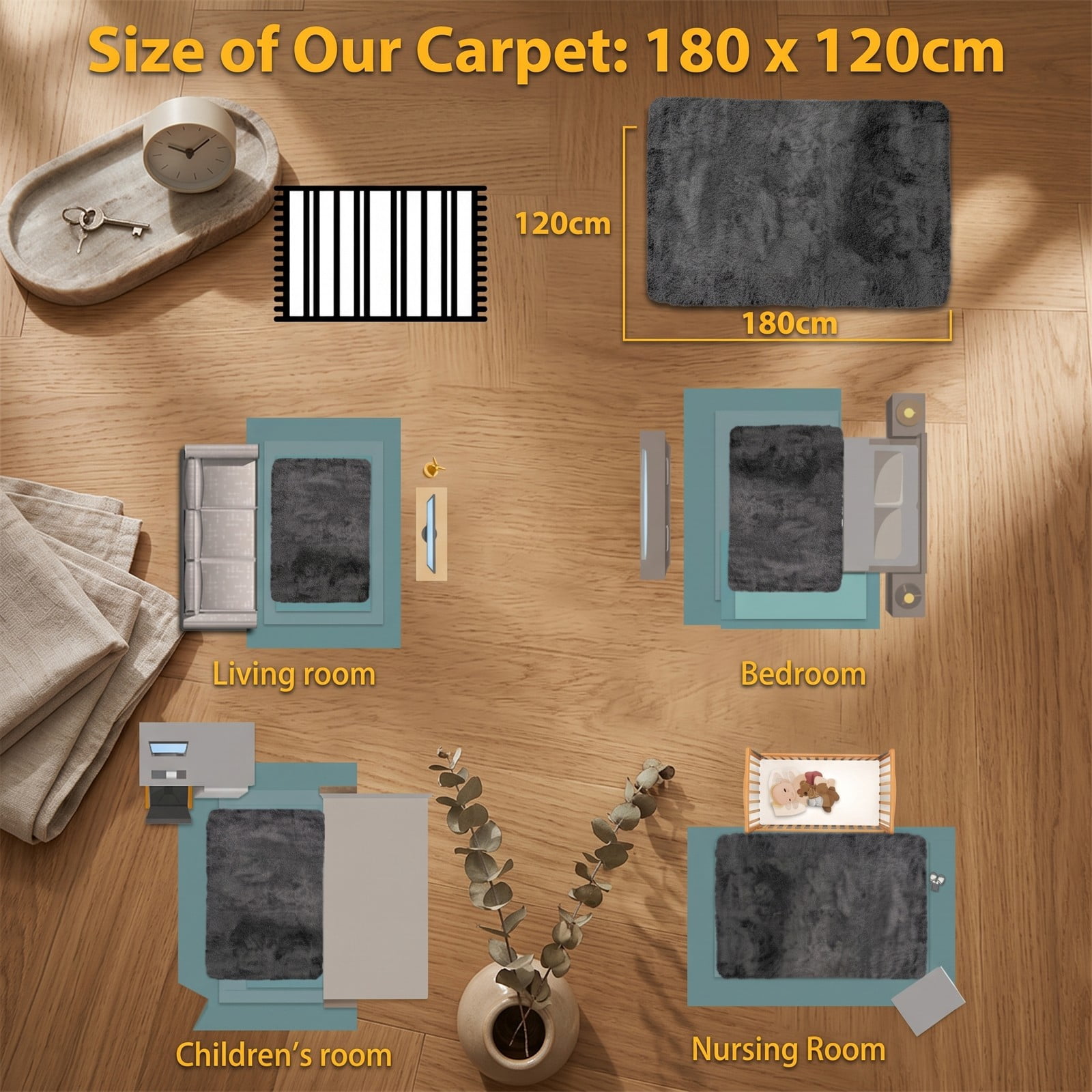 ALPULON 4x6 Feet Modern Soft Shag Area Rug with Non-Slip Grip Dots, Fluffy Plush Indoor Carpet for Bedroom Living Room Home Office Nursery Floor Decor, Machine, Gray