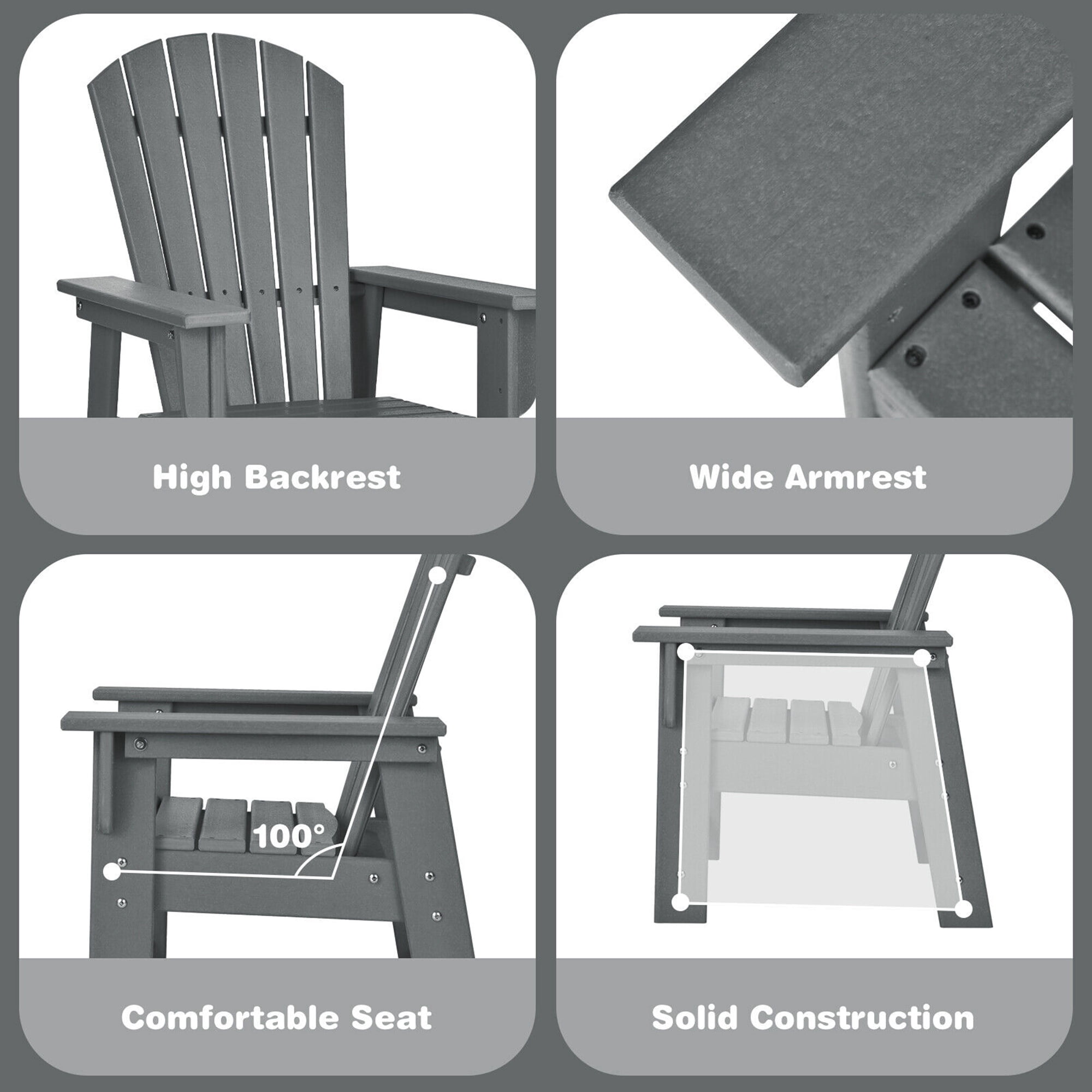 Gymax Set of 2 Kids Patio Adirondack Chair Armchair Weather Resistance Outdoor Chair Grey