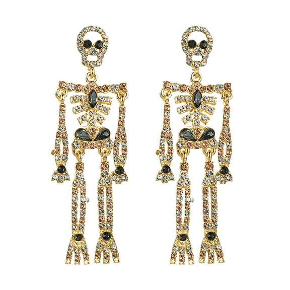 BNNG Halloween Skull Drop Earrings Long Gothic Style Skeleton Rhinestone Earrings Halloween Skeleton Earrings Halloween Party Jewelry Earrings For Women Earrings Wacky Bat Earrings