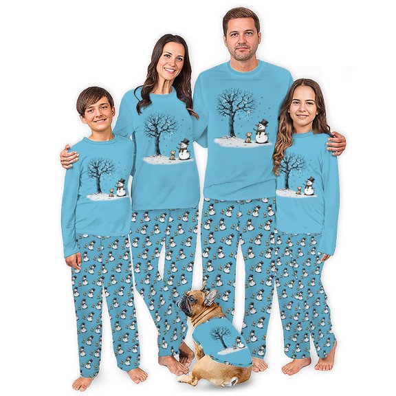 Snowman And Dog Matching Family Christmas Pajamas, Christmas Pjs With Pockets, Size NB - Men 6XL