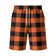 thumbnail image 4 of Casual Shorts for Men Knee Length Plaid Bermuda Shorts Lounge Beach Vacation Drawstring Wide Leg Pants with Pockets Orange S, 4 of 5