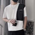 thumbnail image 4 of Camiseta blanca de gran tamaño con cuello redondo para hombre, camisetas empalmadas para hombre, camisetas Harajuku originales y populares, venta al por mayor, ropa coreana elegante Kpop, 4 of 5