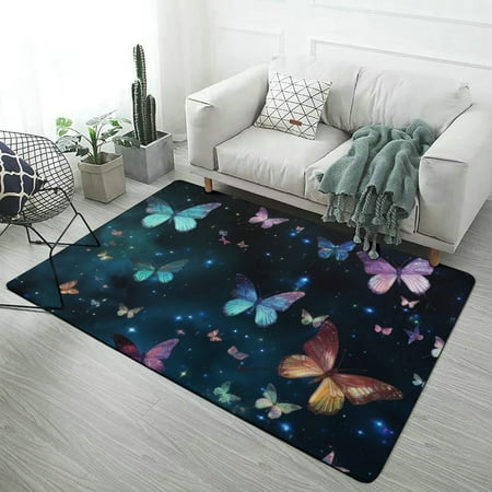 

Washable Area Rug - Living Room Rugs Soft Stain Resistant Non Slip Faux Wool Accent Carpet for Bedroom Dining Room Home Studio Office - Cosmic Butterfly - Extra Large