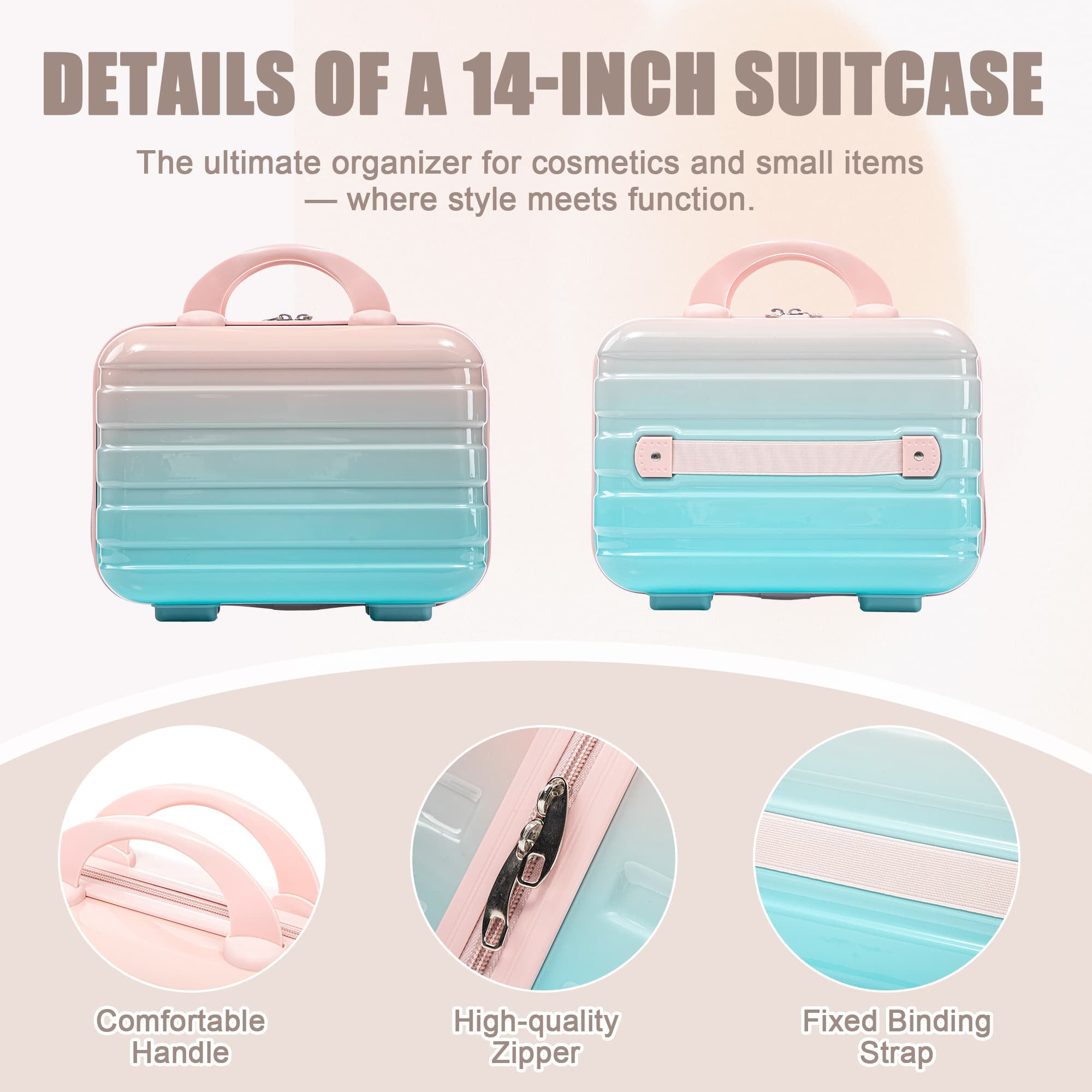 Leumius 2 Piece PC Spinner Wheel Luggage Sets, Hardside Suitcase with Combination Lock, 20 inch Carry On Luggage & 14 inch Cosmetic Case