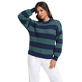 thumbnail image 2 of Asklazy Women’s Relaxed Fit Soft Knit Fabric Sweater Long Sleeve Pullover Crew Neck Casual Winter Top,US Size,Green Strip,2XL, 2 of 9