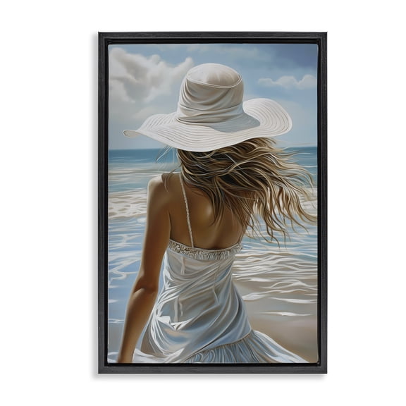 Stupell Industries Seaside Breeze & Flowing Dress Black Framed Floater Canvas Wall Art, design by Imagine It Images