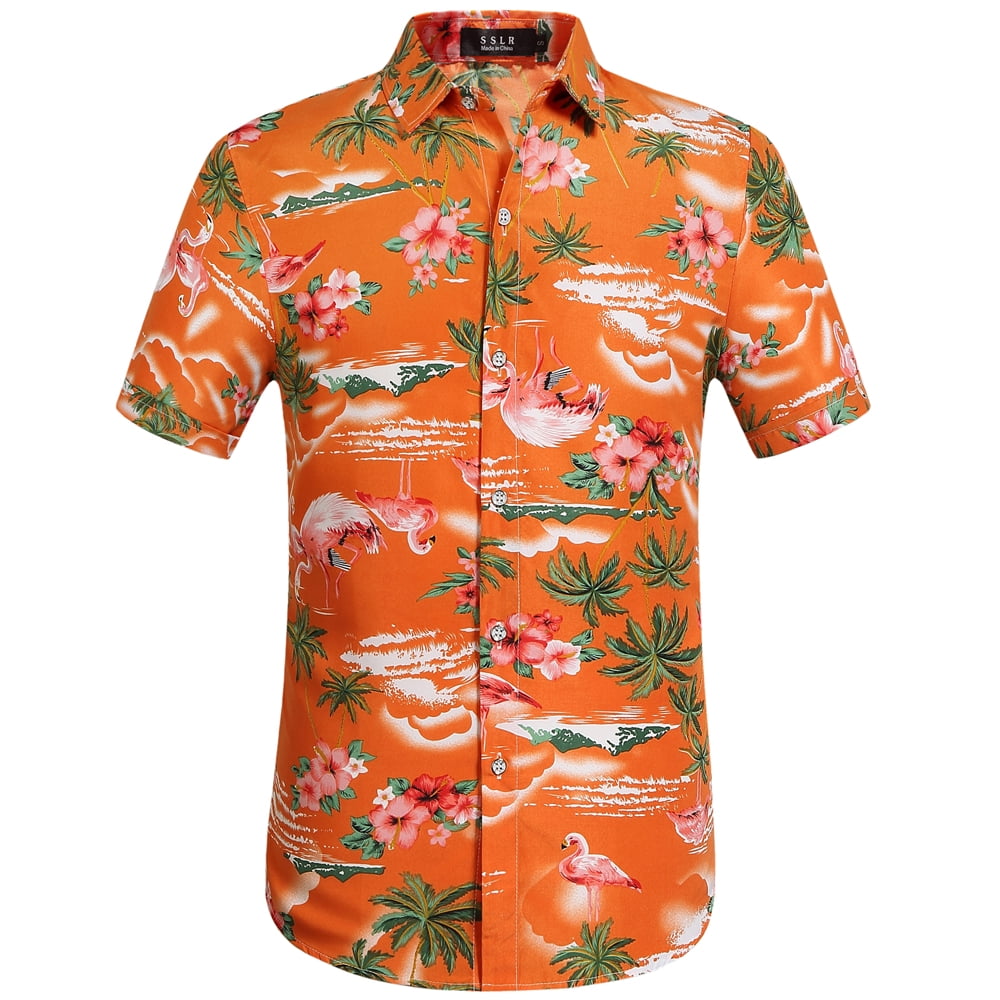 SSLR Hawaiian Shirt for Men Flamingo Short Sleeve Casual Button Down ...