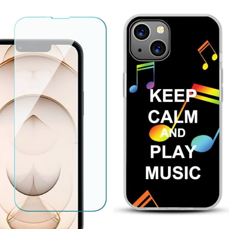 Slim-Fit Flexible TPU Gel Phone Case for iPhone 13 with Tempered Glass Screen Protector by OneToughShield ® - Keep Calm Music