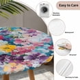 thumbnail image 3 of Spring Floral Round Tablecloth for 45-54 Inch Tables, Fitted Table Cover with Elastic Edge, Modern Oil Painting Abstract Art Waterproof Outdoor Table Cloth Protector for Patio Garden Dinner Picnic, 3 of 9
