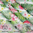 thumbnail image 4 of Flamingo Tablecloth Round 60 Inch Summer Tropical Floral Green and White Stripes Table Cloth Circular Palm Leaves and Flower Table Cover Washable Wipeable Polyester Tabletop for Dining Kitchen Decor, 4 of 6
